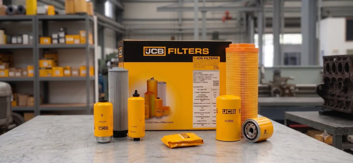 JCB BS4 1000-hour service filter kit displayed in a workshop
